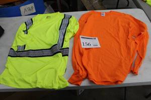 lot 156 image: Lot of (2) FR High Visibility Safety Workwear - Delta Magnum Weight Long Sleeve Shirt Orange, GSSafety Short Sleeve Shirt Yellow Large Flame Resistent (new)