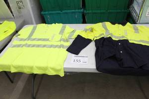 lot 155 image: Lot of (2) National Safety Apparel FR High Visibility Safety Workwear - Long Sleeve Shirt, Short Sleeve Shirt X-Large Flame Resistent Reflective Yellow (new)