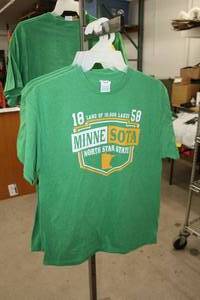 lot 193 image: Lot of (3) Delta Pro Weight T-Shirt Mens Large 100% Cotton Green with Minnesota North Star State 1858 Logo (new)