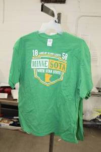 lot 195 image: Lot of (3) Delta Pro Weight T-Shirt Mens X-Large 100% Cotton Green with Minnesota North Star State 1858 Logo (new)