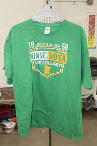 lot 203 image: Lot of (2) Delta Pro Weight T-Shirt Mens 2X-Large 100% Cotton Green with Minnesota North Star State 1858 Logo (new)