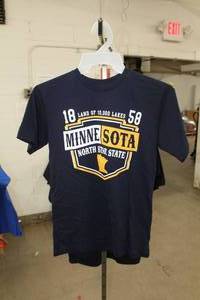 lot 208 image: LAT T-Shirt Mens Small 100% Cotton Navy with Minnesota North Star State 1858 Logo (new)