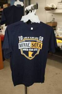 lot 209 image: Lot of (3) LAT T-Shirt Mens Medium 100% Cotton Navy with Minnesota North Star State 1858 Logo (new)