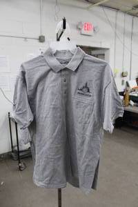 lot 182 image: Lot of (3) Gildan DryBlend Polo Knit Shirt Mens Large 50% Cotton 50% Polyester Grey with Minnesota Logo (new)