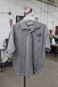 lot 183 image: Lot of (3) Gildan DryBlend Polo Knit Shirt Mens Large 50% Cotton 50% Polyester Grey with Minnesota Logo (new)