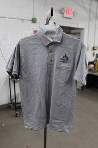 lot 180 image: Lot of (3) Gildan DryBlend Polo Knit Shirt Mens Medium 50% Cotton 50% Polyester Grey with Minnesota Logo (new)