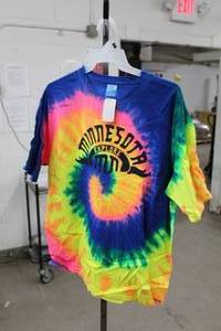 lot 219 image: Yazbek Heavyweight T-Shirt 2X-Large 100% Cotton Tie Dye with Explore Minnesota Logo (new)