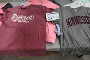 lot 247 image: Lot of (2) T-Shirt (new) - Comfort Colors Explore Minnesota Large RedWhite, Next Level Minnesota Large GreyWhite