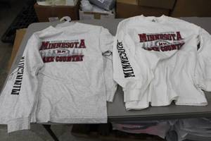 lot 248 image: Lot of (3) Alstyle Long Sleeve Shirt Medium, Large 100% Cotton Light Grey (x2), White(x1) with Minnesota Lake Country Logo (new)