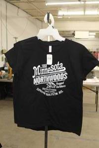 lot 229 image: Lot of (4) Alstyle T-Shirt Medium 100% Cotton Black with Minnesota 1858 Northwoods Logo (new)