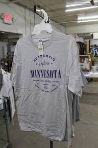 lot 245 image: Lot of (2) Alstyle T-Shirt X-Large 100% Cotton GreyPurple with Explore Minnesota Logo (new)