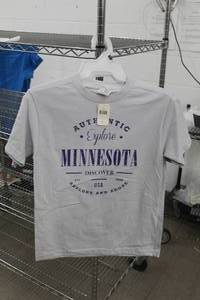 lot 243 image: Lot of (3) Alstyle T-Shirt Small 100% Cotton GreyPurple with Explore Minnesota Logo (new)
