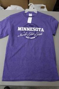 lot 249 image: Port & Company T-Shirt Mens Small 100% Cotton Purple with Minnesota North Star State 1858 Logo (new)