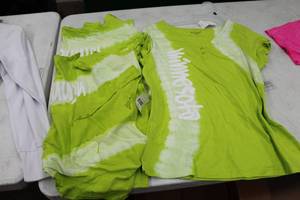 lot 287 image: Lot of (3) Bay Studio Tie-Dye T-Shirt Womens Large 100% Cotton Green with Minnesota Logo (new)