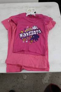 lot 275 image: Lot of (4) Next Level T-Shirt Womens Large (x1), Medium (x2), X-Small (x1) 100% Cotton Pink with Minnesota Logo (new)