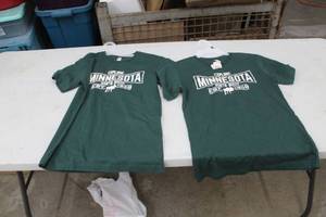 lot 268 image: Lot of (2) LAT T-Shirt Mens Small 100% Cotton Forest Green with Explore Minnesota Logo (new)