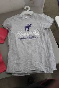 lot 272 image: Lot of (5) LAT T-Shirt Medium 93% Cotton 7% Viscose Grey with Minnesota Northwoods Outfitters Logo (new)