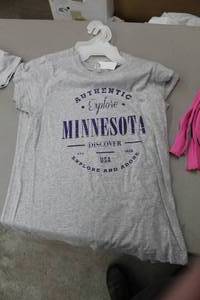 lot 298 image: Lot of (2) LAT T-Shirt Womens Large 100% Cotton Grey with Explore Minnesota Logo (new)