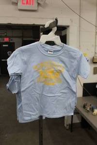 lot 313 image: Lot of (5) Gilden Heavy Cotton T-Shirt Youth Medium 100% Cotton Light Blue with Minnesota Outfitters Logo (new)