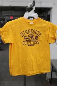 lot 321 image: Lot of (5) Delta Pro Weight T-Shirt Youth Large 100% Cotton Yellow with Minnesota Outfitters Logo (new)