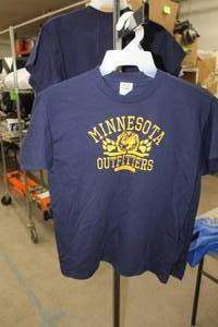 lot 326 image: Lot of (7) Delta Pro Weight T-Shirt Youth X-Large 100% Cotton Dark Blue with Minnesota Outfitters Logo (new)