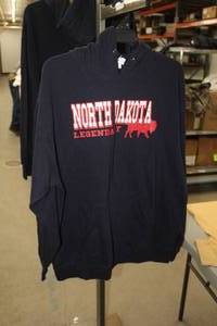 lot 432 image: Hooded Sweatshirt 2X-Large 80% Cotton 20% Polyester Dark Blue with North Dakota Legendary Bison Logo (new)