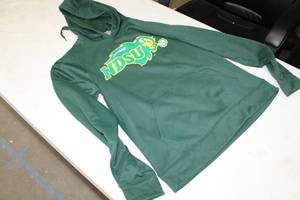 lot 422 image: Jerzees Sport Hooded Sweatshirt Medium Green with NDSU Bison North Dakota State University Logo (new)
