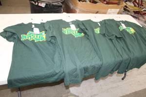 lot 423 image: Lot of (8) LAT T-Shirt Small (x2), Large (x2), X-Large (x2), 2X-Large (x2) Green with NDSU Bison North Dakota State University Logo (new)