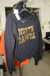 lot 439 image: Lot of (5) Ragwear Long Sleeve T-Shirt Small 65% Cotton 35% Polyester BlackGold with North Dakota Logo (new)
