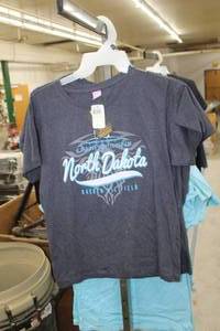 lot 463 image: Lot of (3) LAT T-Shirt Ladies Large 60% Cotton 40% Polyester Dark Grey with North Dakota Bakken Oil Field Logo (new)