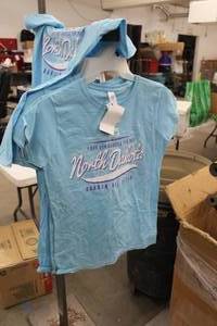 lot 461 image: Lot of (8) Gildan Soft Style T-Shirt Ladies Large Light Blue with North Dakota Bakken Oil Field Logo (new)