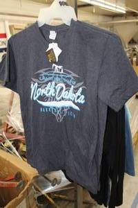 lot 462 image: Lot of (4) LAT T-Shirt Womens Small Dark Grey with North Dakota Bakken Oil Field Logo (new)