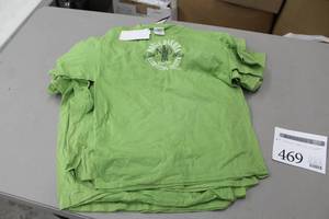 lot 469 image: Lot of (9) Gildan Heavy Cotton T-Shirt Youth Large 100% Cotton Green with North Dakota Since 1951 Energizing America Logo (new)