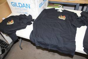 lot 583 image: Lot of (5) Gildan Heavy Cotton T-Shirt 2X-Large 100% Cotton Black with God Guns & Guts Made America Lets Keep All Three Logo (new)