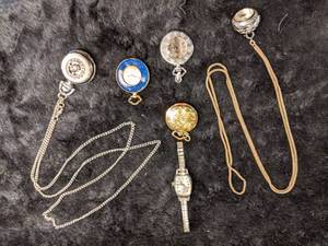 lot 264 image: 6 Womens Vintage Watch Necklaces and Vintage Wrist Watch