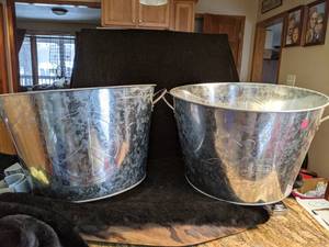 lot 45 image: 2 Round Metal Tubs - Use for Storage, Parties etc