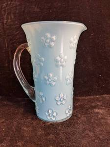 lot 57 image: Blue Glass Pitcher wClear Handle