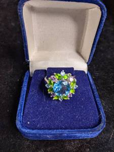 lot 228 image: Ladies Sterling Silver Ring with Multiple Colored Gemstones Size 8