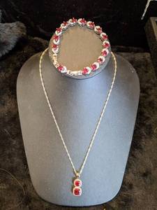 lot 230 image: Sterling Silver and Gemstone Necklace with Matching Bracelet