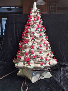 lot 144 image: White Ceramic Christmas Tree with Red Lights...Lights-up & Plays Music