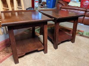 lot 154 image: Wood End Tables with Scroll Details