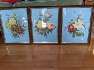 lot 163 image: 3 Framed Flower Bouquet Pictures Artwork