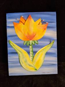 lot 219 image: Original Dave Hoffman Mixed Media on Canvas Yellow Tulip