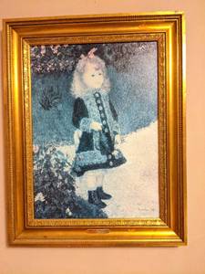 lot 2 image: A Girl With A Watering Can by Pierre Auguste Renoir 1841-1919 Framed Replica Oil on Canvas