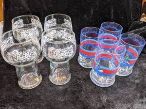 lot 20 image: 2 Styles of Pepsi Glasses Clear and Rare Blue and Red