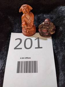 lot 201 image: Hand Carved Wood Buddha and Asian Man