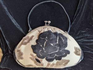 lot 139 image: Glenda Gies Baby Chloe Black and Taupe Chenille Flower Handbag