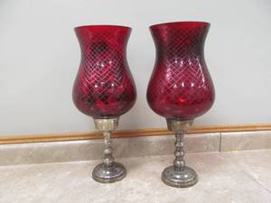 lot 25 image: red glass hurricane candles