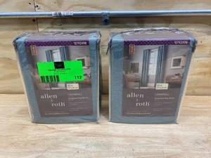 lot 112 image: ALLEN  ROTH Lot of 2-  Whinfell 84-in Mineral Faux Linen Light Filtering Single Curtain Panels