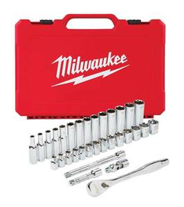 lot 54 image: MILWAUKEE 38 in. Drive Metric Ratchet and Socket Mechanics Tool Set (32-Piece)